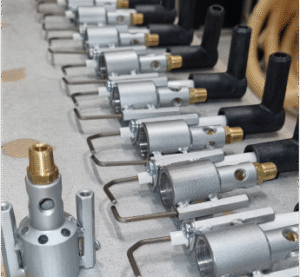 Duomo Industrial Pilot Burner for flame curtains and flare off ignition and monitoring. Group production picture.