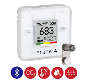 Image of the Aranet4 Home CO2 Bluetooth monitor with mount bracket