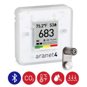 Image of the Aranet4 Home CO2 Bluetooth monitor with mount bracket